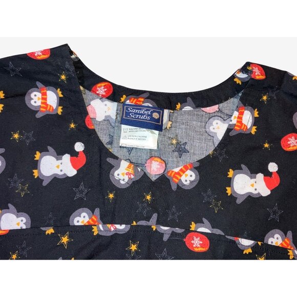 Sanibel Scrubs 2X Christmas Penguin Print Top - Picture 4 of 9